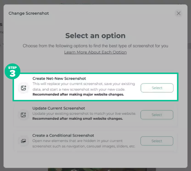 Select Net-New Screenshot
